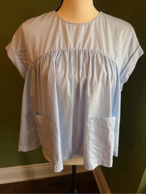 Zara Light Blue Short Sleeve Babydoll Blouse